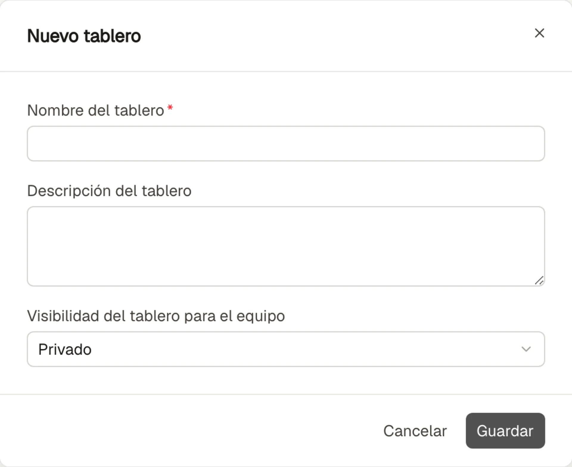 Formulario para crear un tablero y elegir su visibilidad