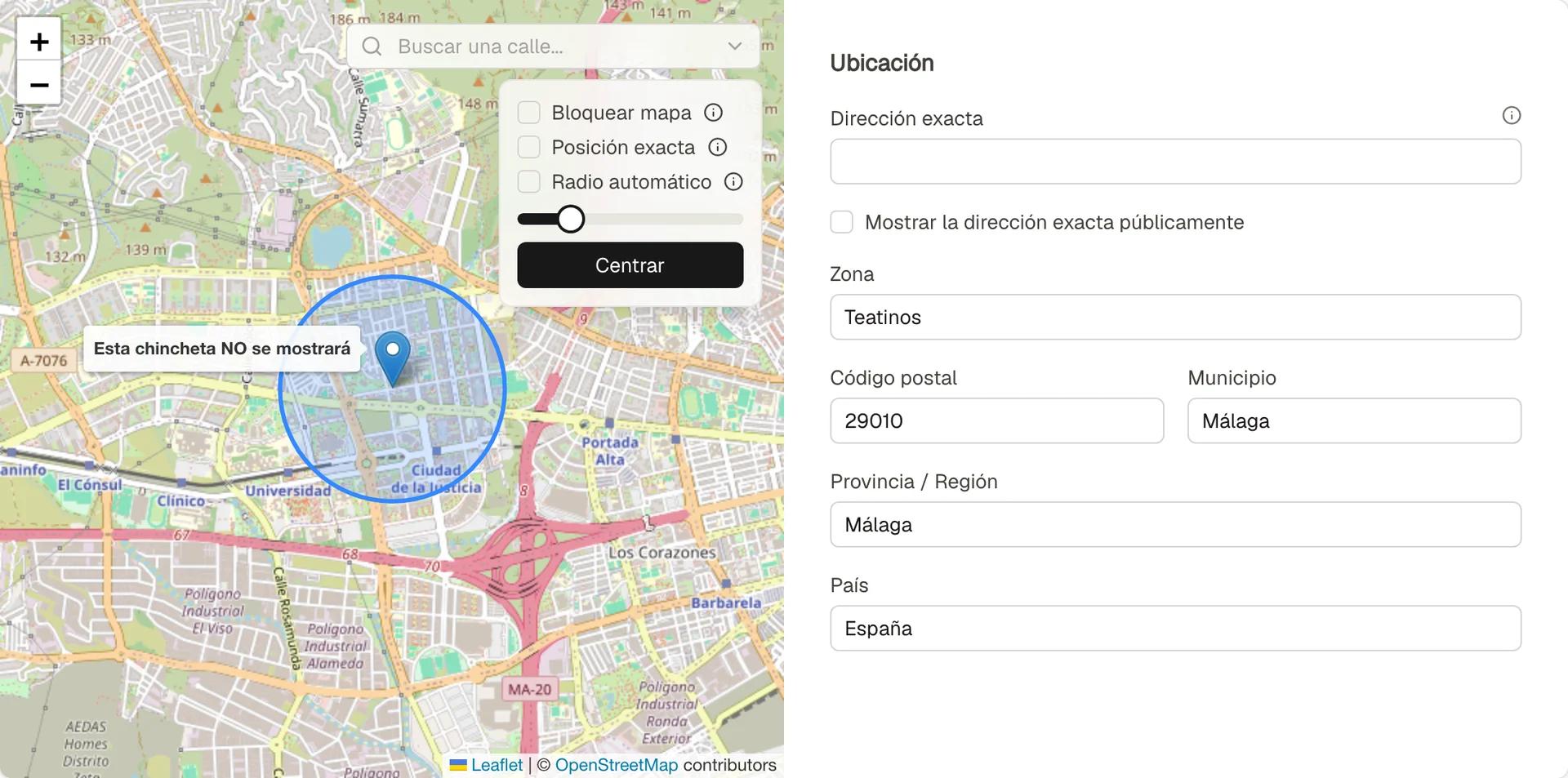 Mapa y dirección de la propiedad en Málaga