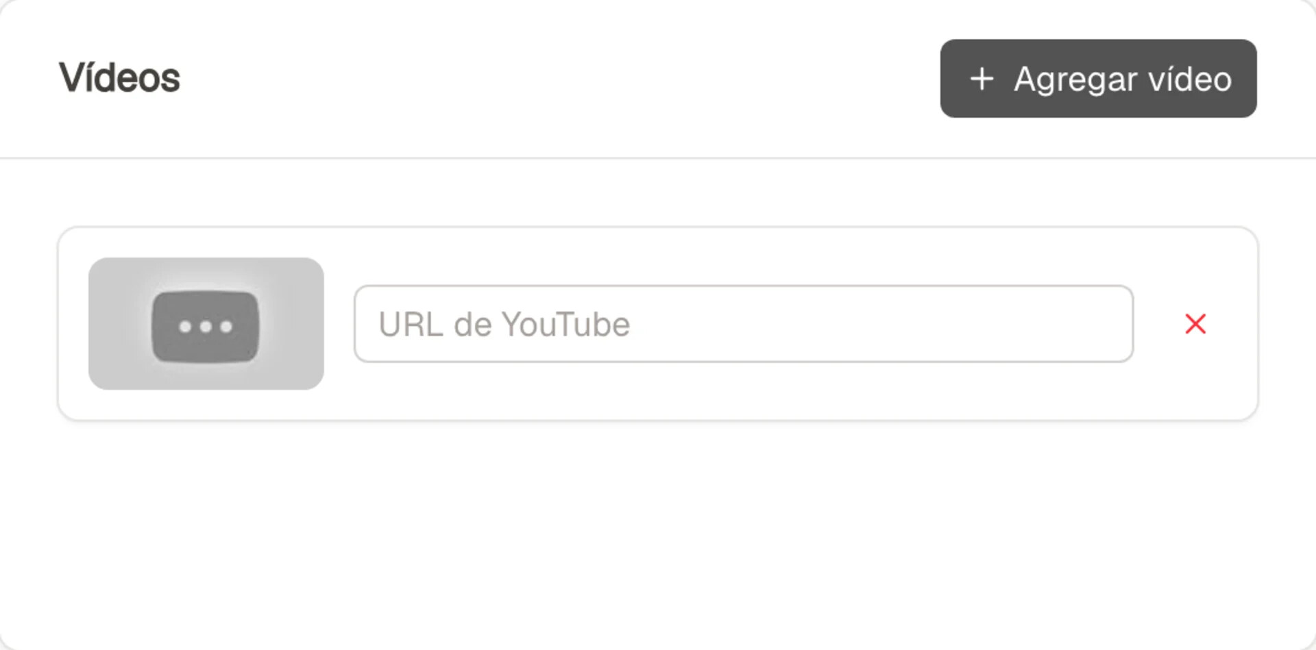 Campo para añadir la URL de un vídeo de YouTube